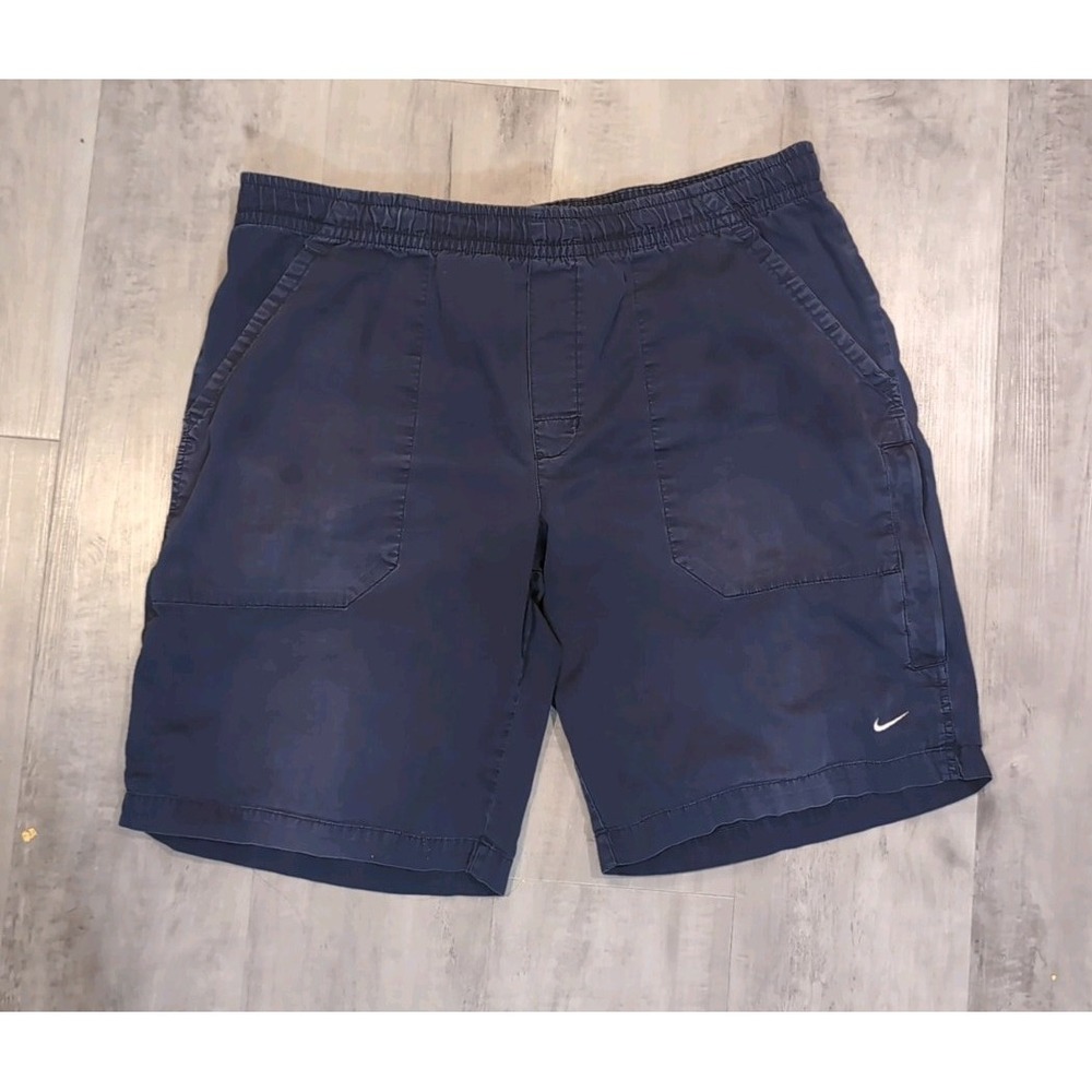 Vintage Nike Cargo Shorts Y2K Drawstring Elastic Waist Navy Blue Mini Swoosh L